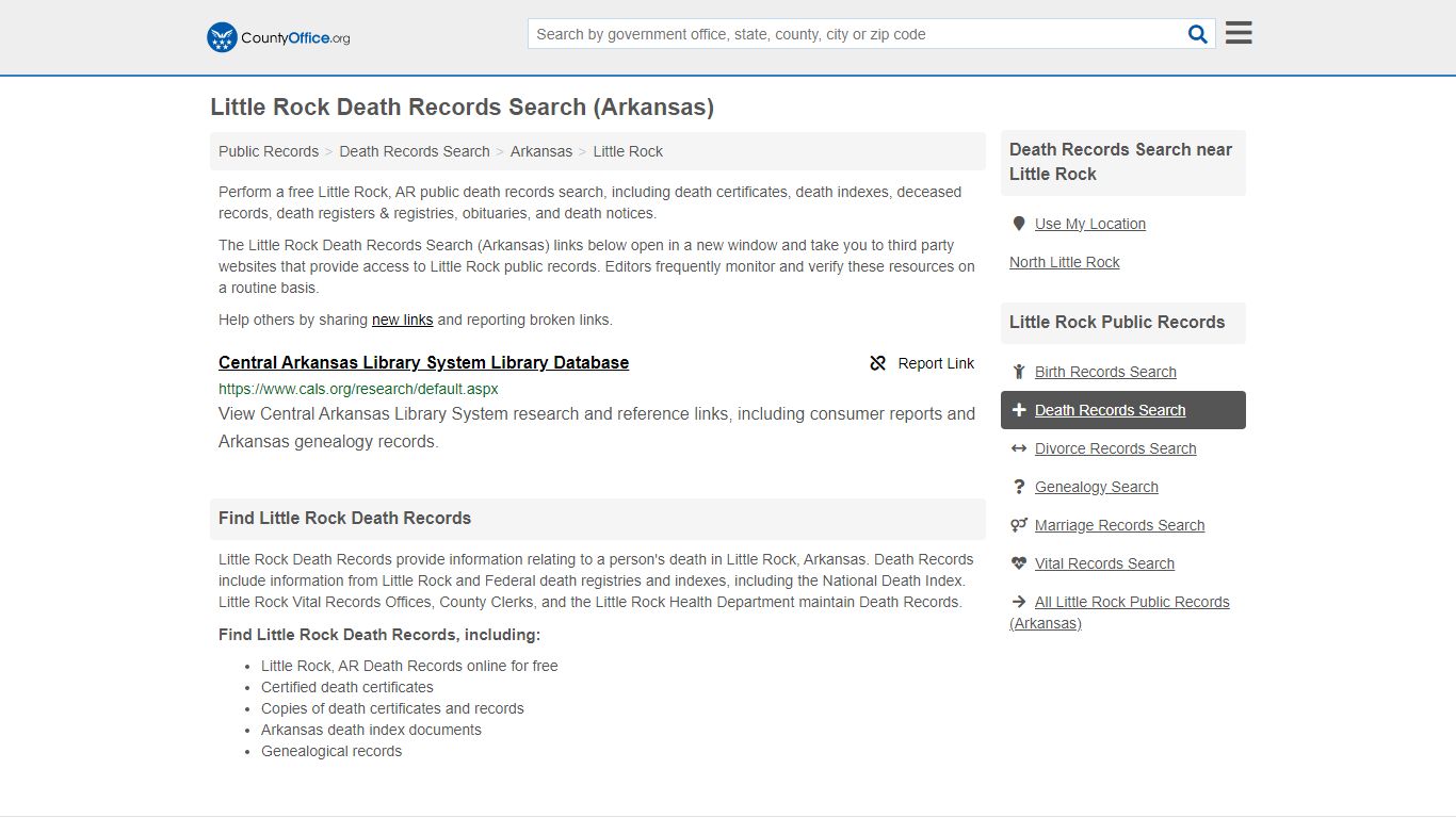 Little Rock Death Records Search (Arkansas) - County Office